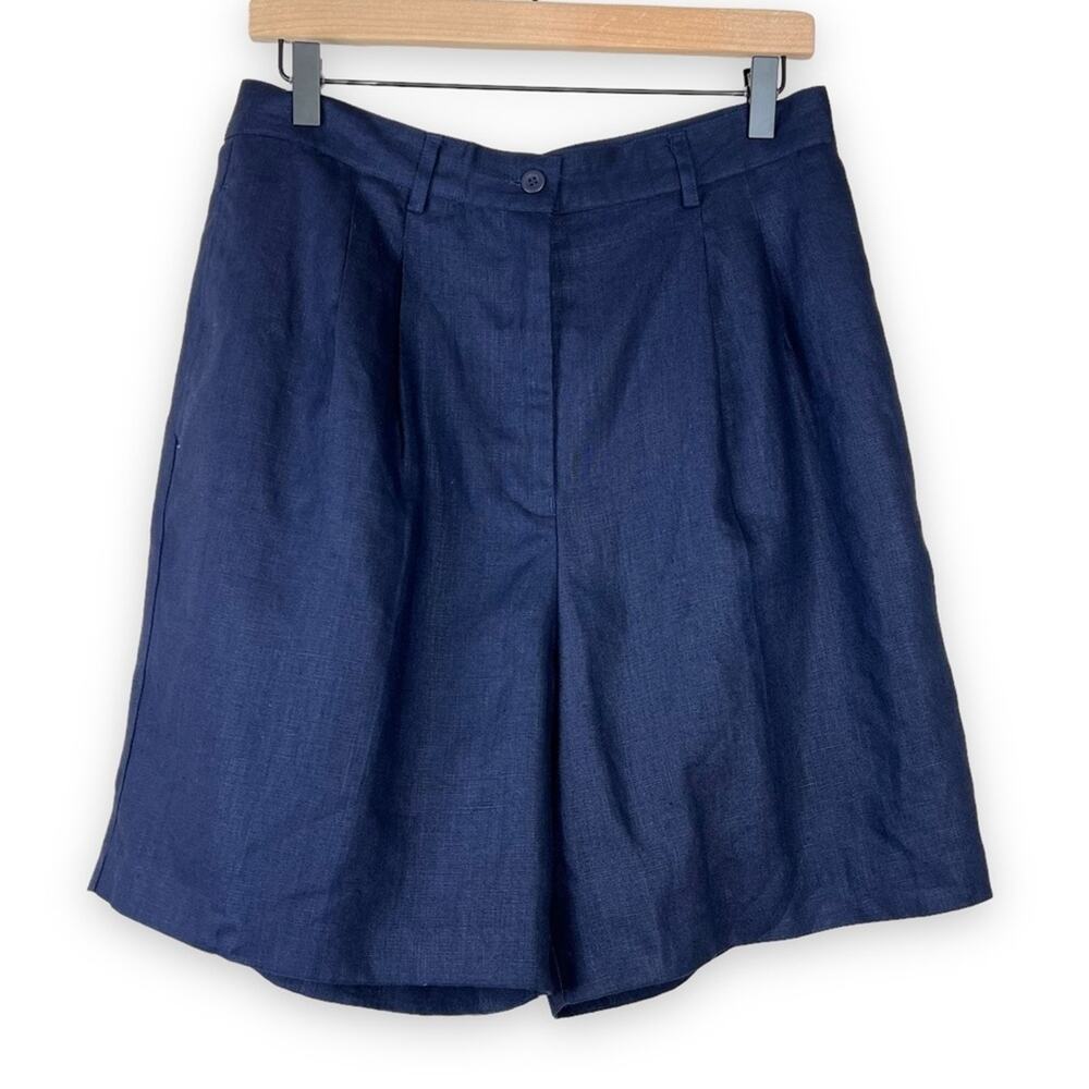Madison Studio navy 100% linen high rise lagenlook lined dress shorts 14 NEW